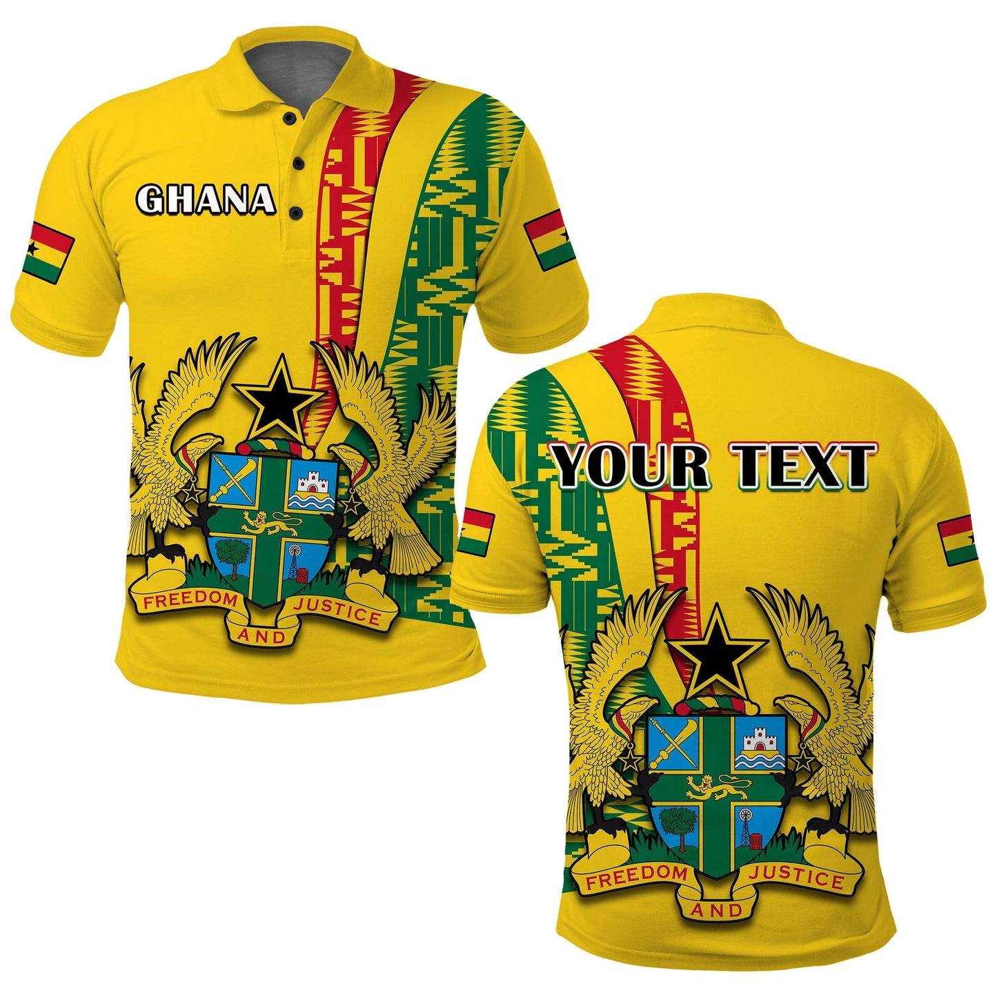 Custom Ghana Polo Shirt Ghanan Coat Of Arms Mix Kente Pattern