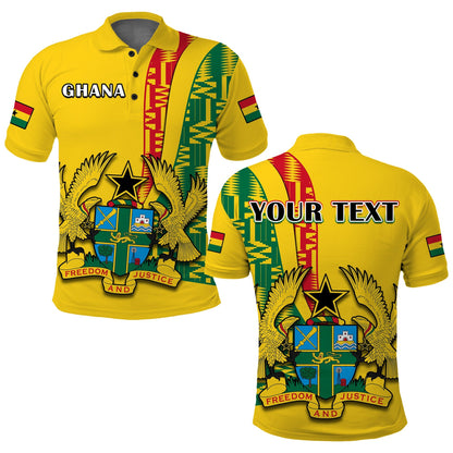 Custom Ghana Polo Shirt Ghanan Coat Of Arms Mix Kente Pattern