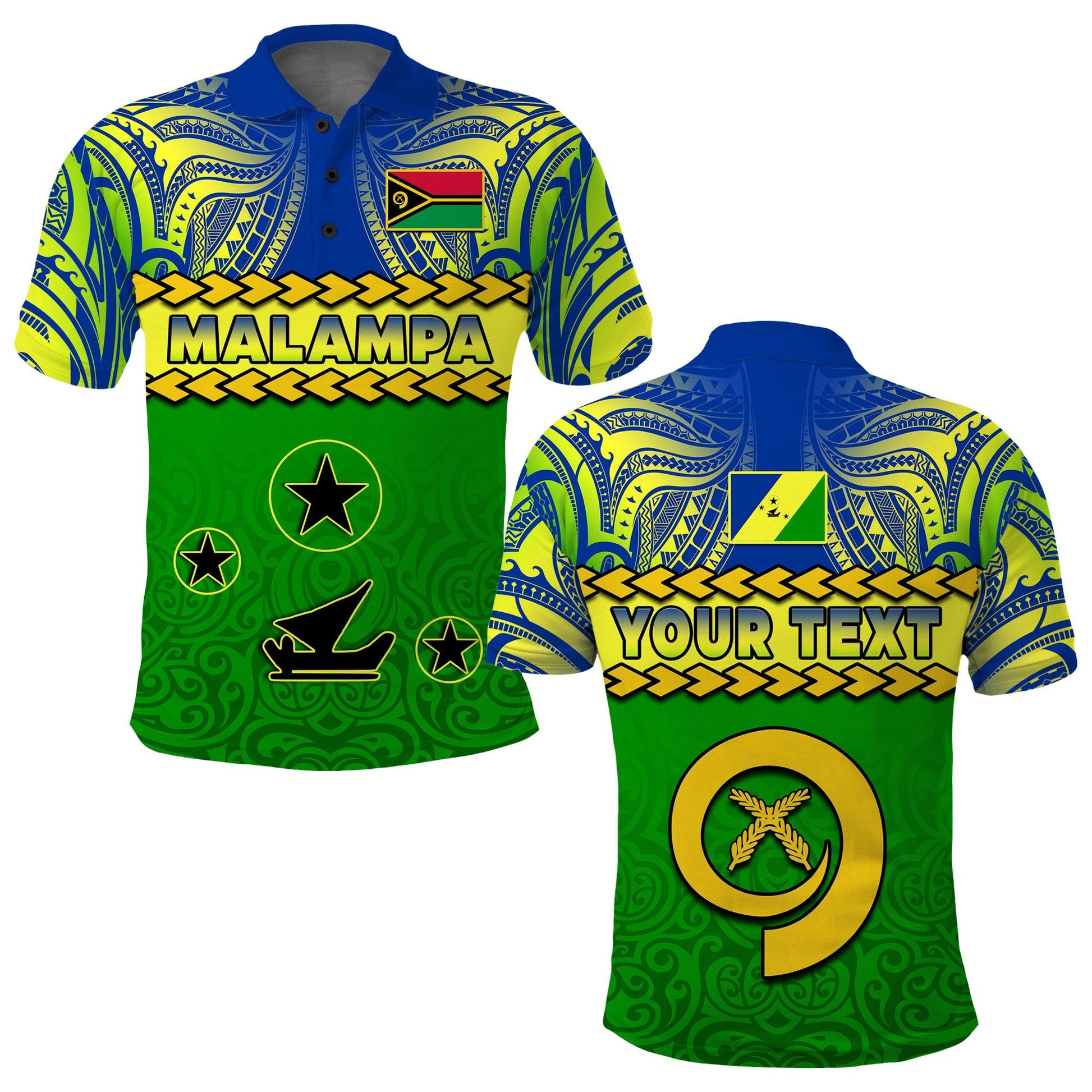 Custom Personalised Malampa Province Polo Shirt Vanuatu Pig Tusk Polynesian Flag Style