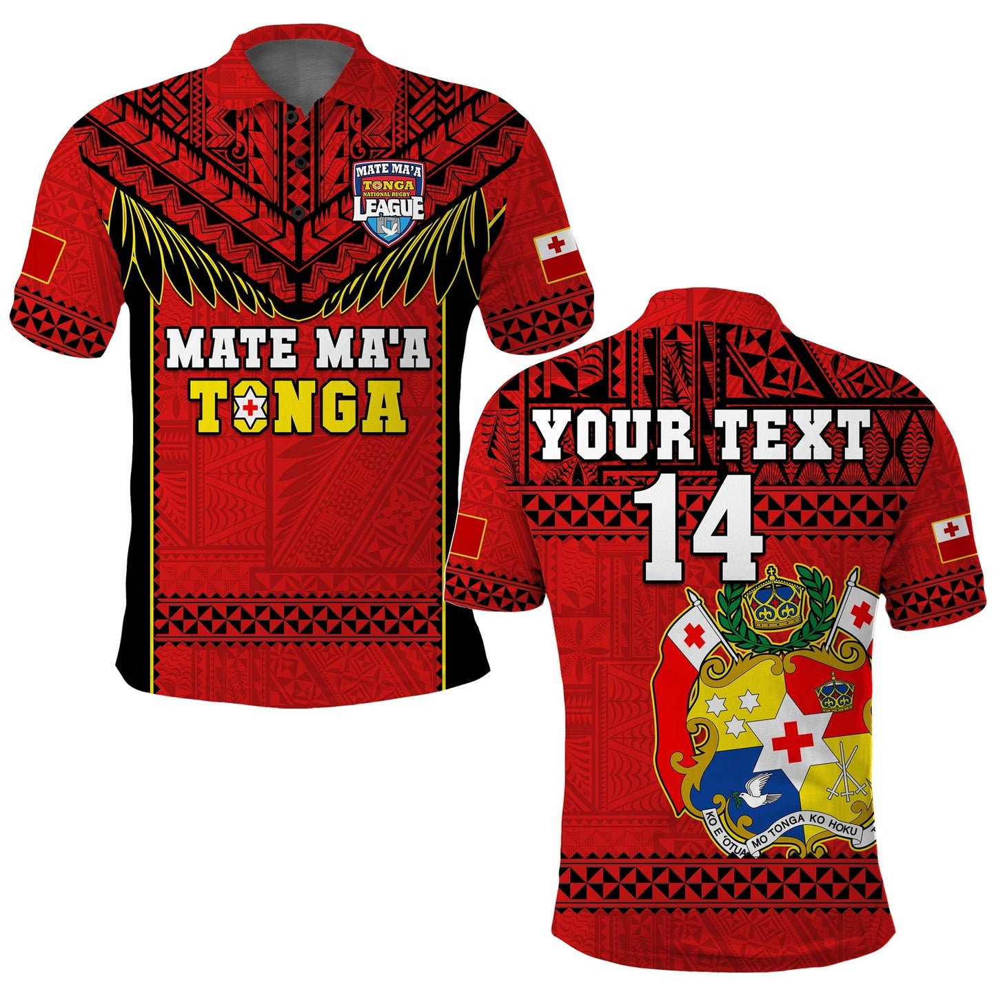 Custom Text And Number Tonga Rugby Polo Shirt Mate Maa Tonga Pacific Ngatu Black