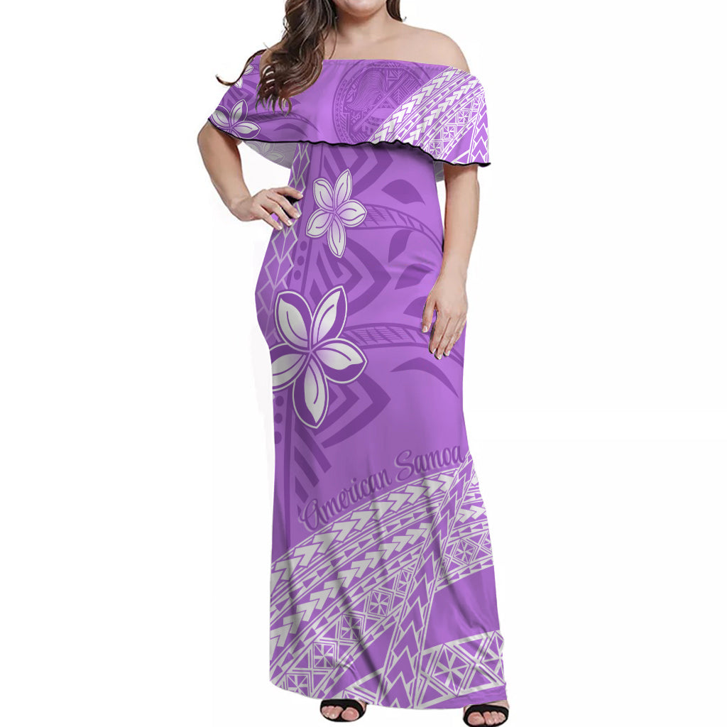 American Samoa Floral Design Off Shoulder Long Dress Plumeria Purple