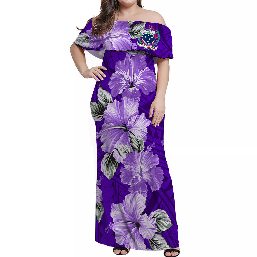 Samoa Off Shoulder Long Dress Hibiscus Unique Style Purple
