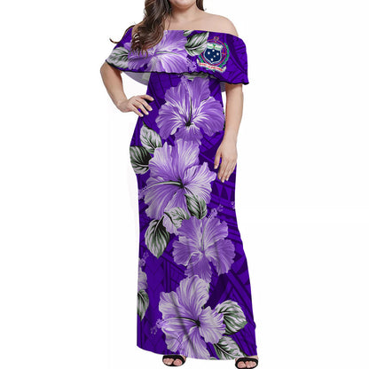 Samoa Off Shoulder Long Dress Hibiscus Unique Style Purple