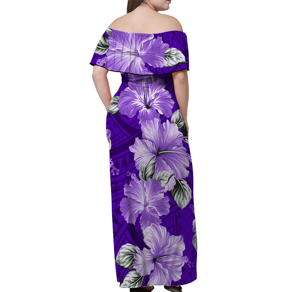Samoa Off Shoulder Long Dress Hibiscus Unique Style Purple