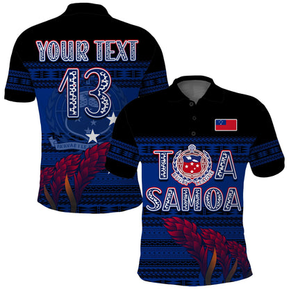 Custom Personalise Text and Number Toa Samoa Rugby Polo Shirt Uso Aso Uma Go Champions Blue