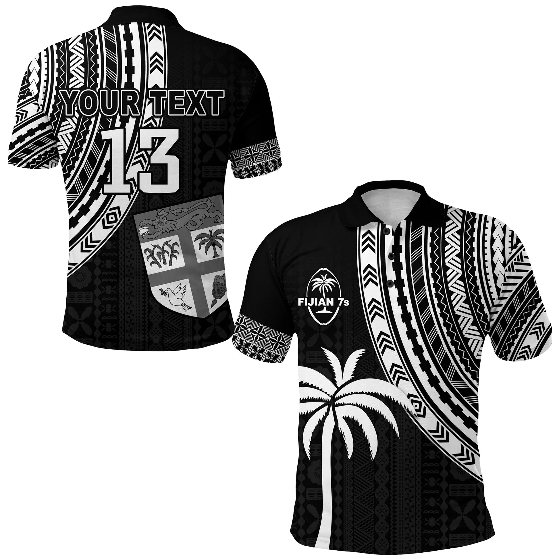 Custom Personalised Fiji Rugby Sevens Polo Shirt Fijian 7s Tapa Polynesian - Custom Text and Number
