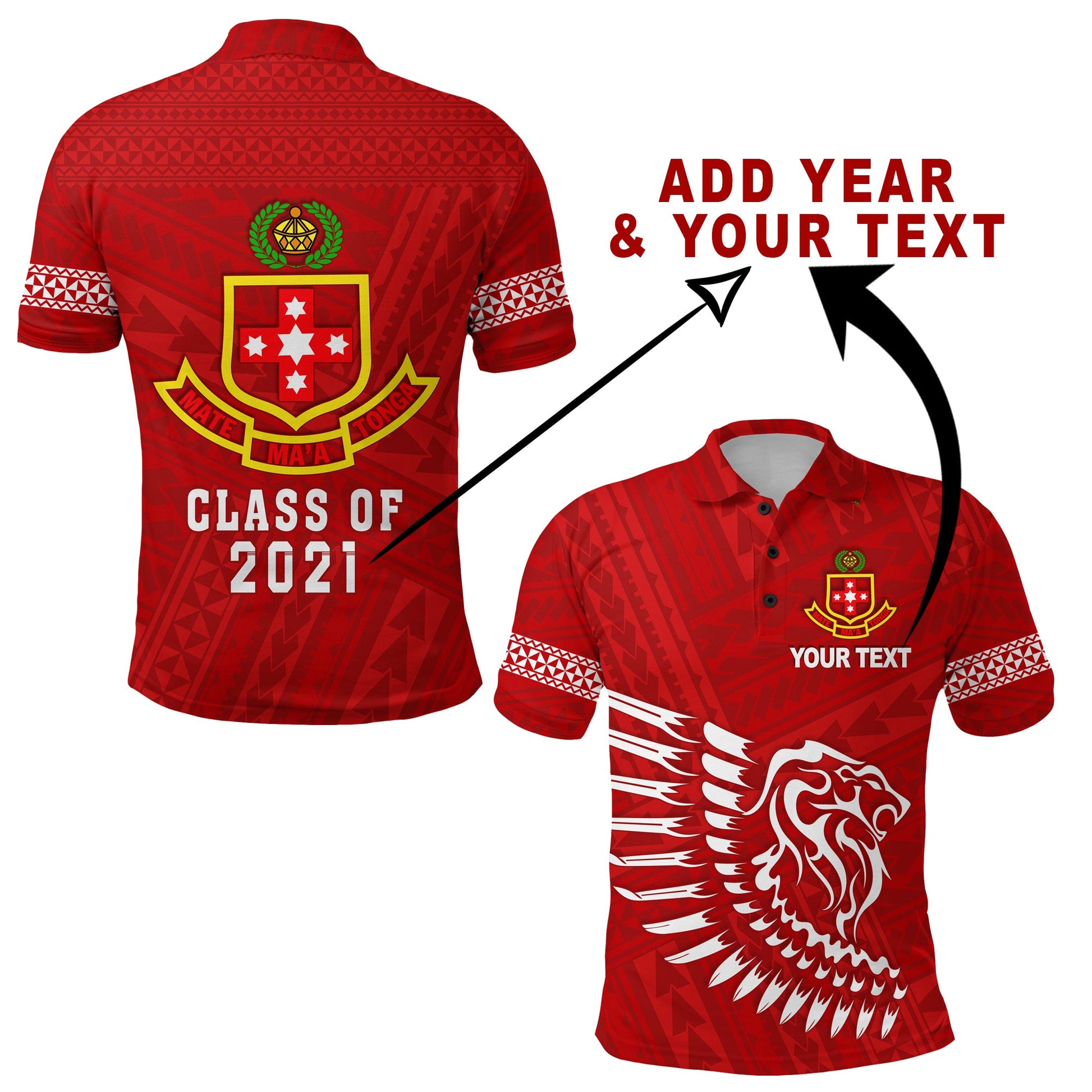 Custom Personalised Lion Kolisi Tonga Polo Shirt Atele - Year Class and Your Text