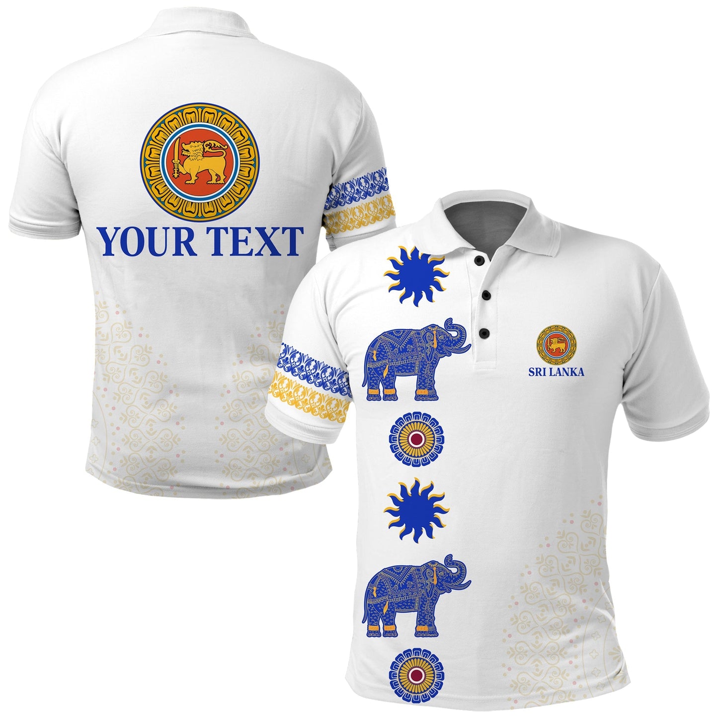 Custom Sri Lanka Polo Shirt Traditional Pattern and Elephants