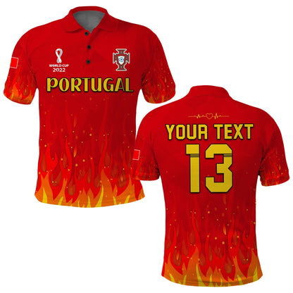 (Custom Text and Number) Portugal Football Polo Shirt Champions Soccer World Cup My Heartbeat Fire