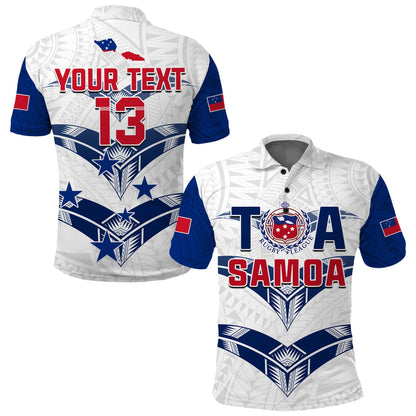 Custom Personalise Text and Number Toa Samoa Rugby Polo Shirt Siamupini Proud White