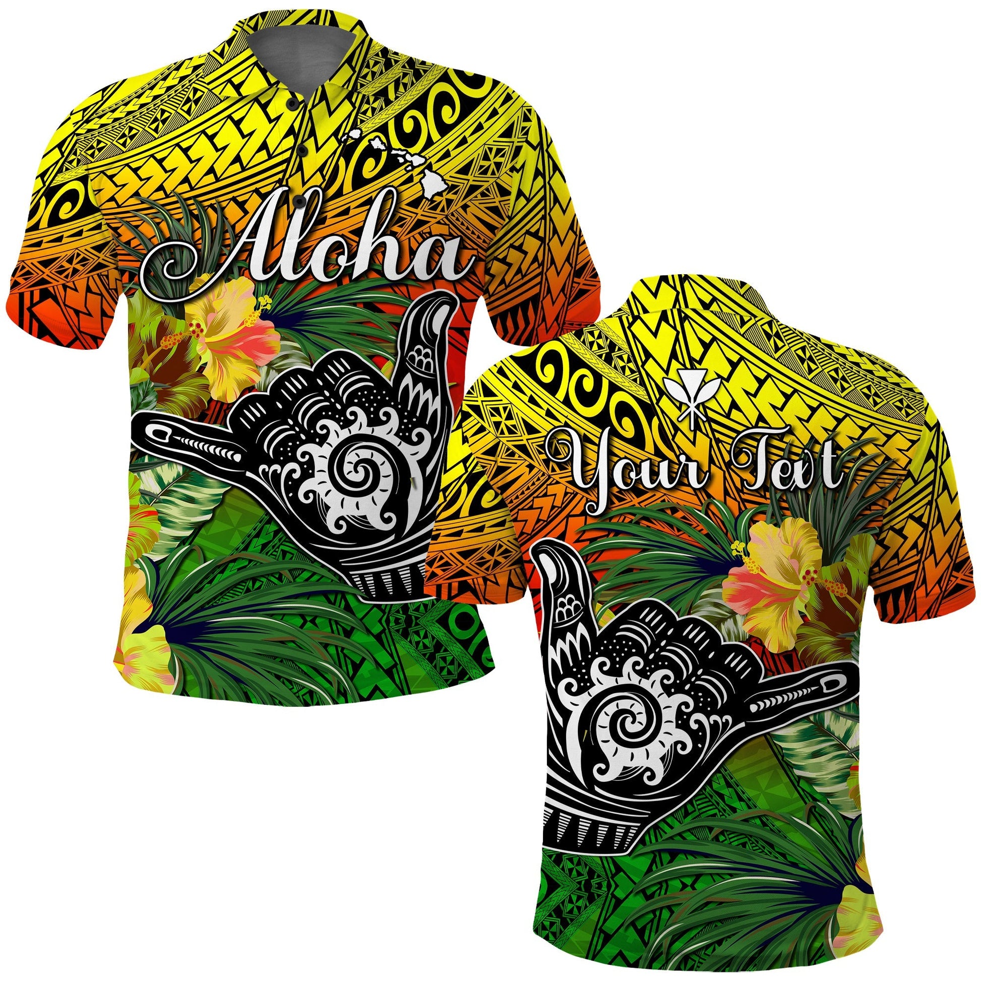 Custom Personalised The Shaka Hawaii Polo Shirt Tropical Flowers Reggae Version