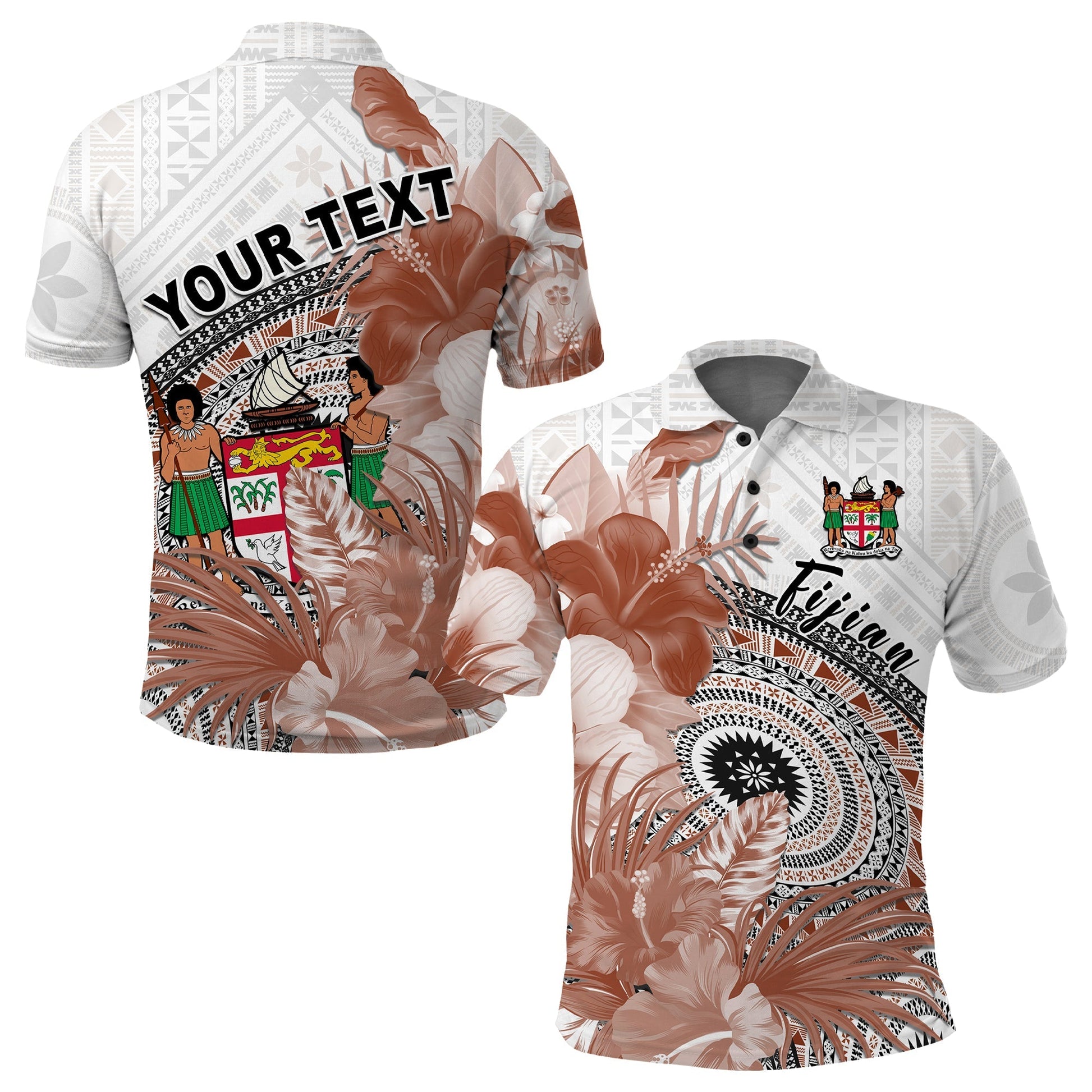 Custom Personalised Fiji Tapa Polo Shirt White Fijian Masi Be Loved Hibiscus