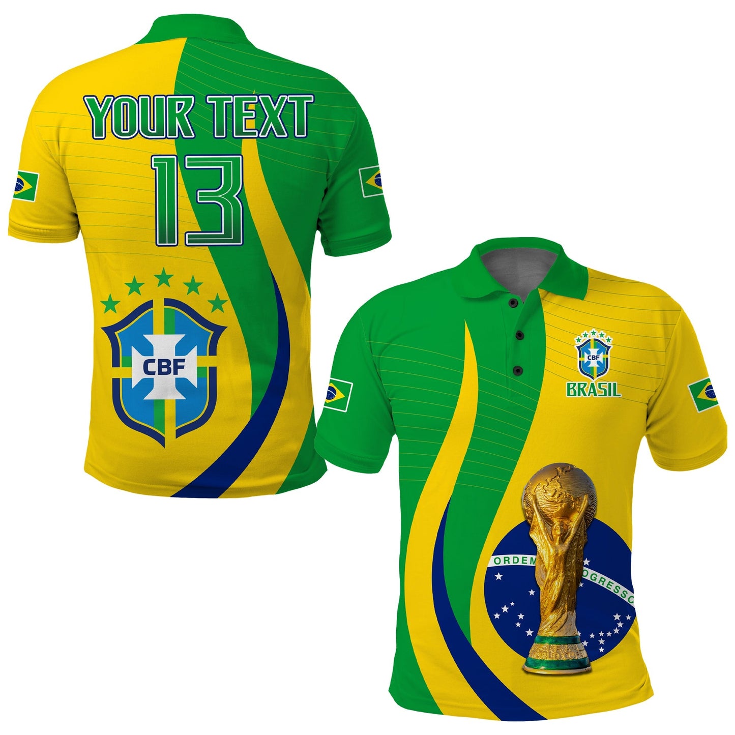 (Custom Text and Number) Brazil Football Champions Polo Shirt Selecao Style Vibe