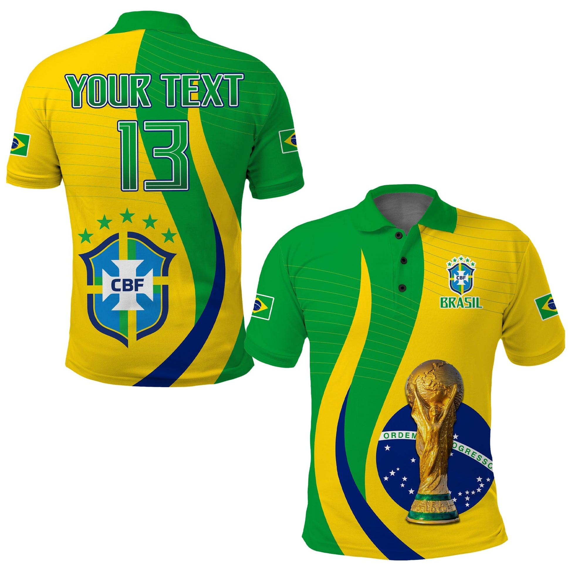 (Custom Text and Number) Brazil Football Champions Polo Shirt Selecao Style Vibe