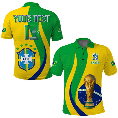 (Custom Text and Number) Brazil Football Champions Polo Shirt Selecao Style Vibe
