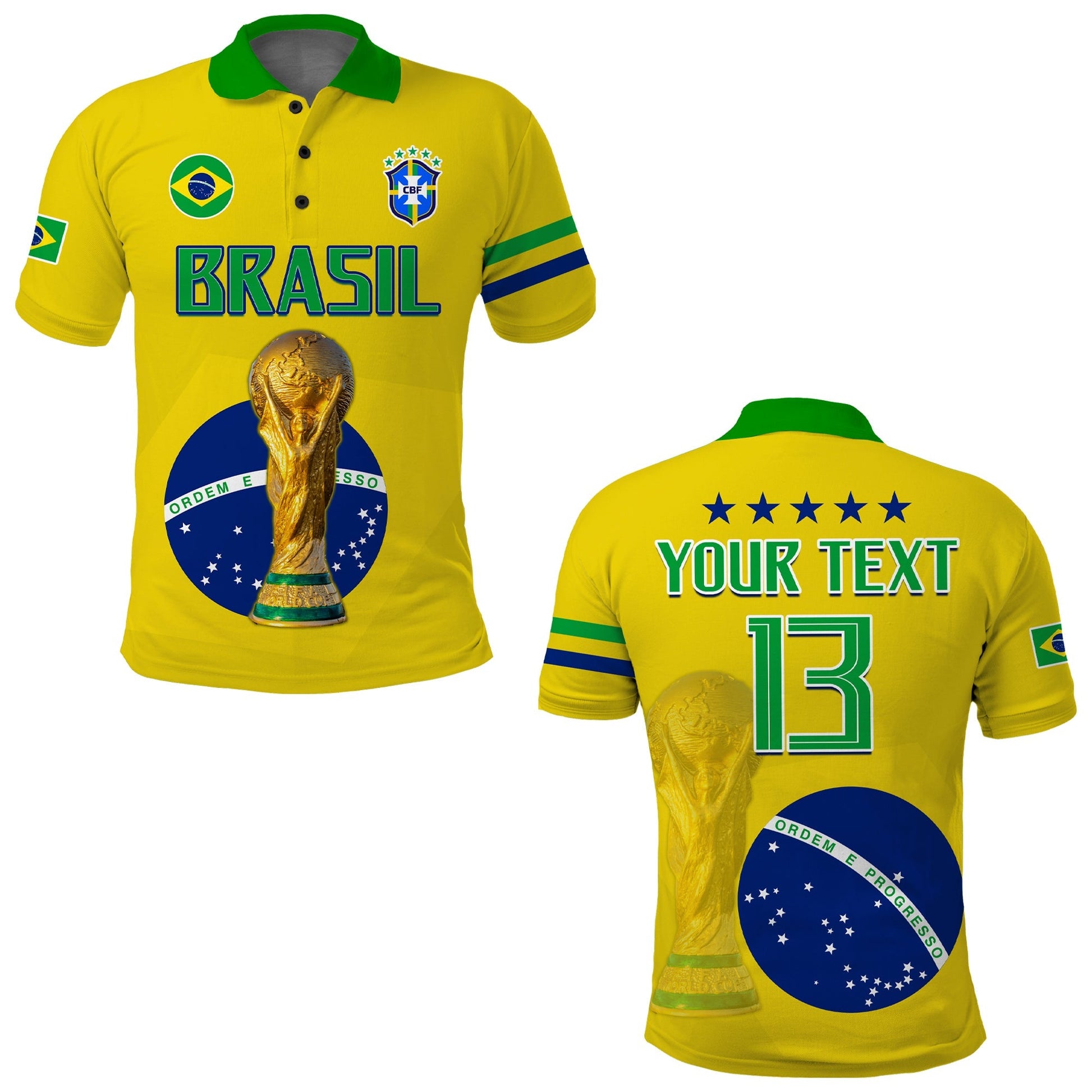 (Custom Text and Number) Brazil Football Polo Shirt Go Champions Selecao Campeao