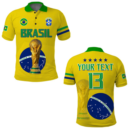 (Custom Text and Number) Brazil Football Polo Shirt Go Champions Selecao Campeao