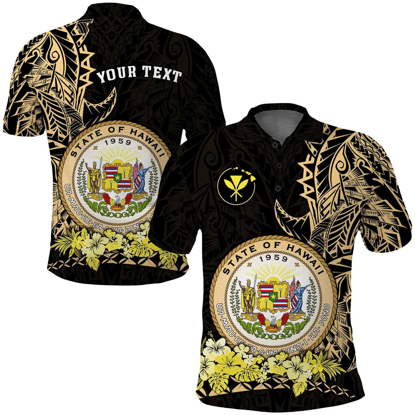 Custom Personalised Hawaiian Polynesian Polo Shirt Gold Seal of Hawaii