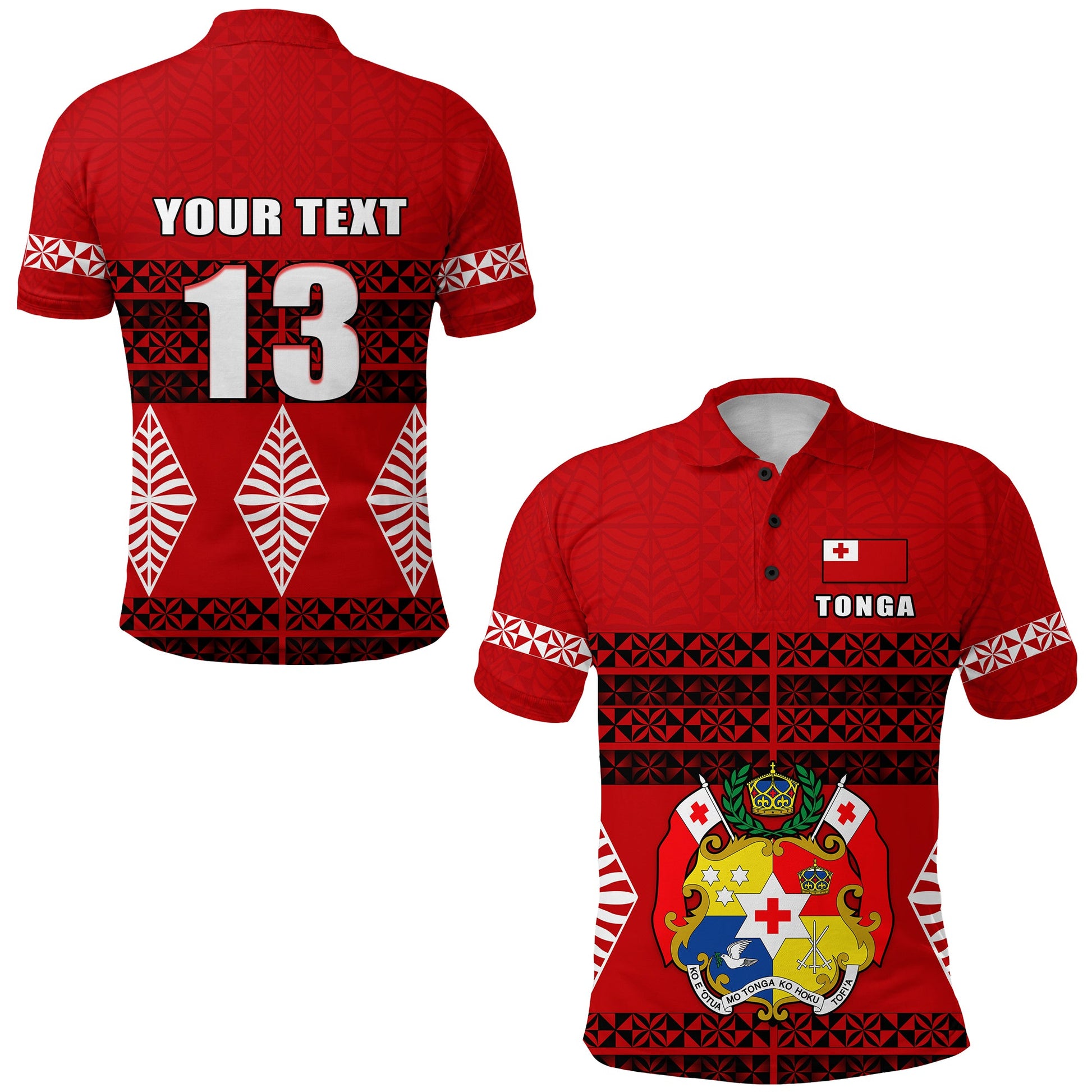 Custom Personalised Tonga Polo Shirt - Tongan Pattern - Custom Text and Number