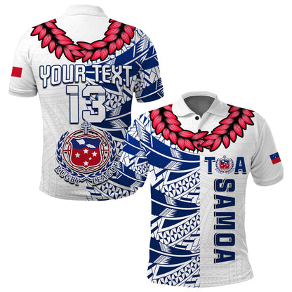 Custom Personalise Text and Number Toa Samoa Rugby Polo Shirt Siamupini Ula Fala White