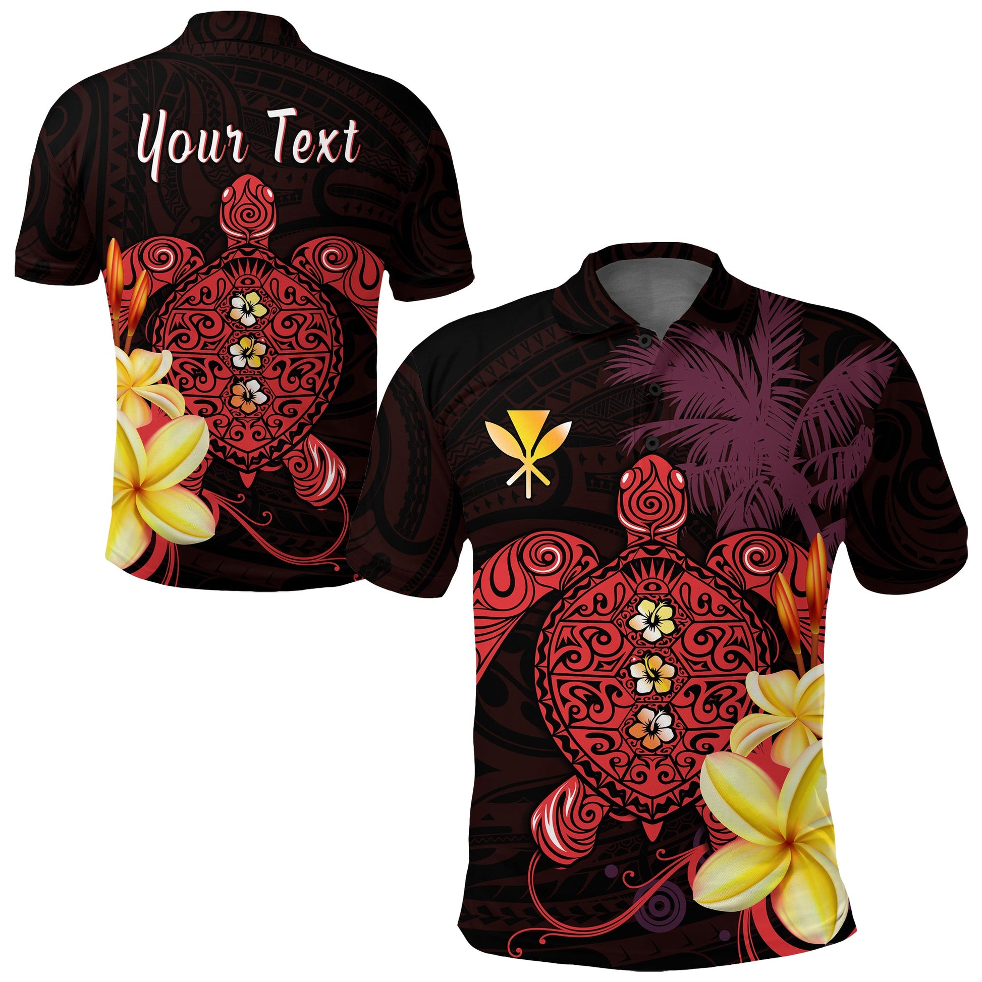 Custom Personalised Hawaii Turtle Polo Shirt Hawaiian Flowers Version Red Elegant