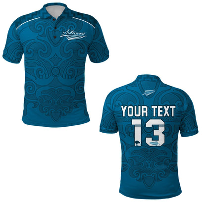 Custom Personalised Maori 2021 Polo Shirt - Turquoise Aotearoa Tattoo - Custom Text and Number