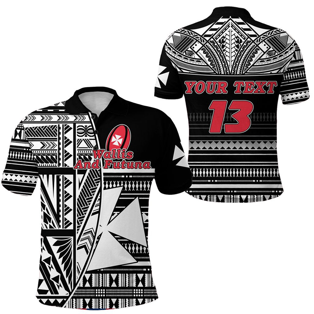 Custom Personalised Wallis and Futuna Rugby Polo Shirt Polynesian Clever Black - Custom Text and Number