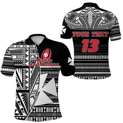 Custom Personalised Wallis and Futuna Rugby Polo Shirt Polynesian Clever Black - Custom Text and Number