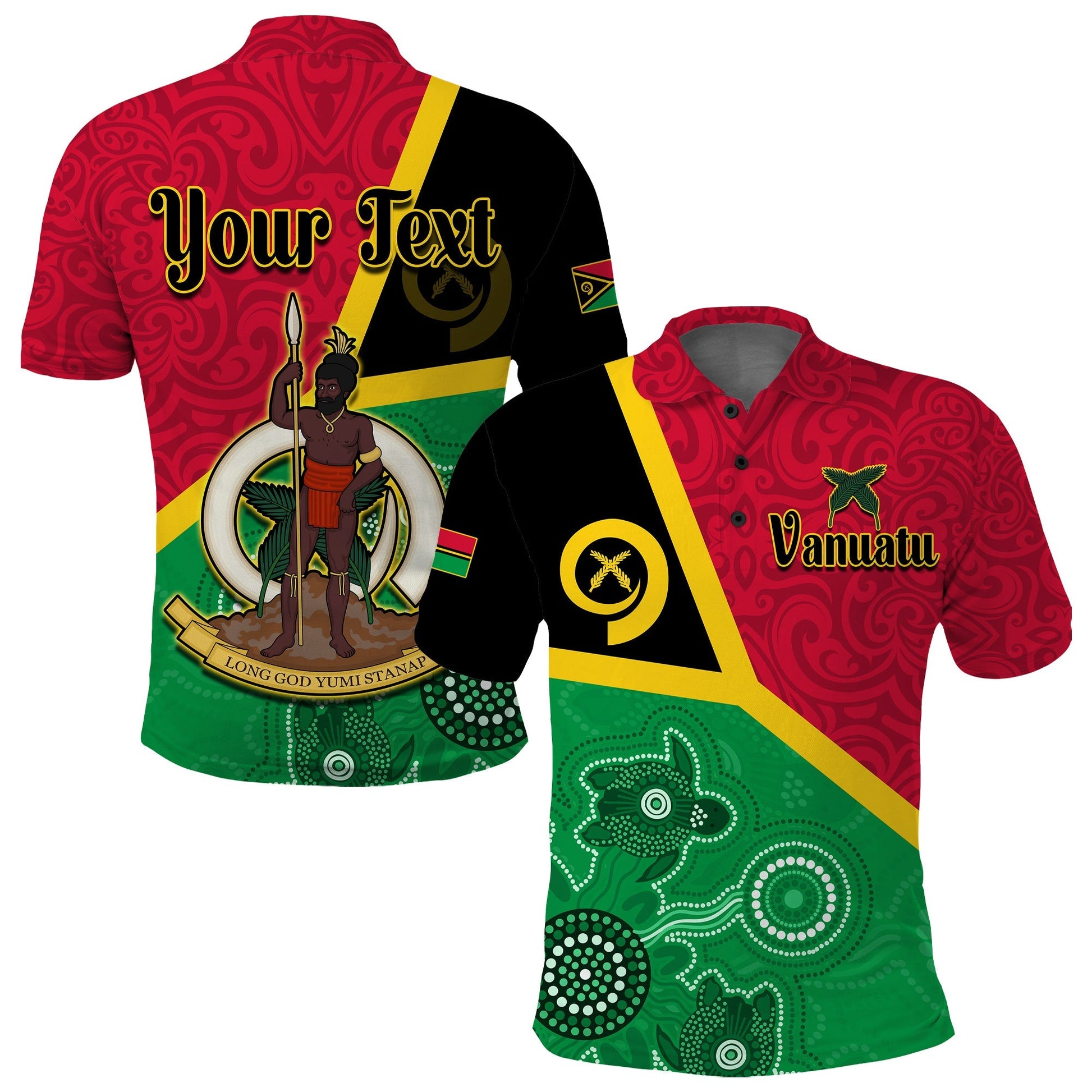 Custom Personalised Vanuatu Polo Shirt Aboriginal Turtle Mix Sand Drawing