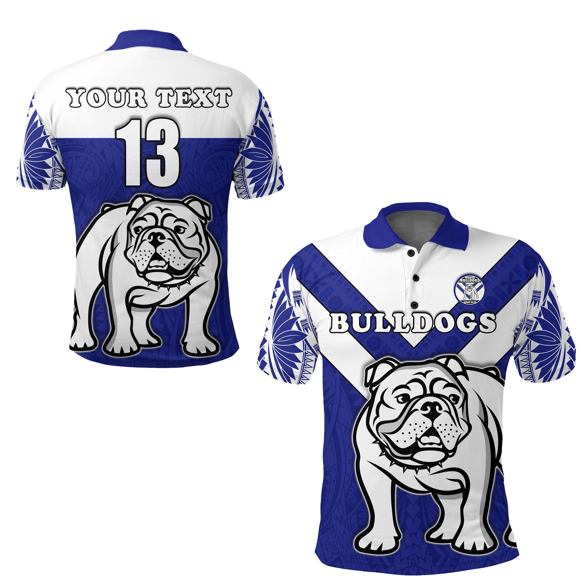 Custom Personalised Spirit Bulldogs Polo Shirt Makoi Fiji Rugby - Custom Text and Number