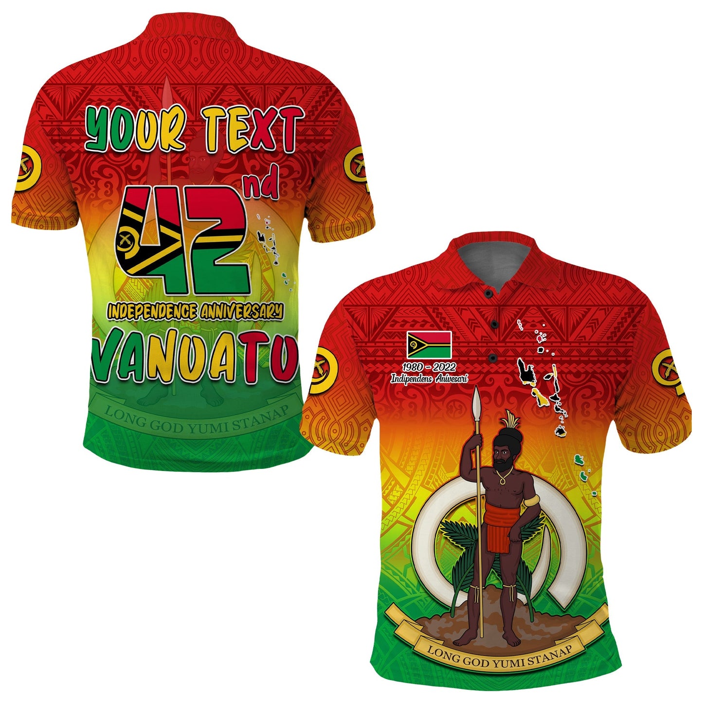 Custom Personalised Vanuatu Independence Day Polo Shirt 42nd Anniversary Yumi Yumi Yumi