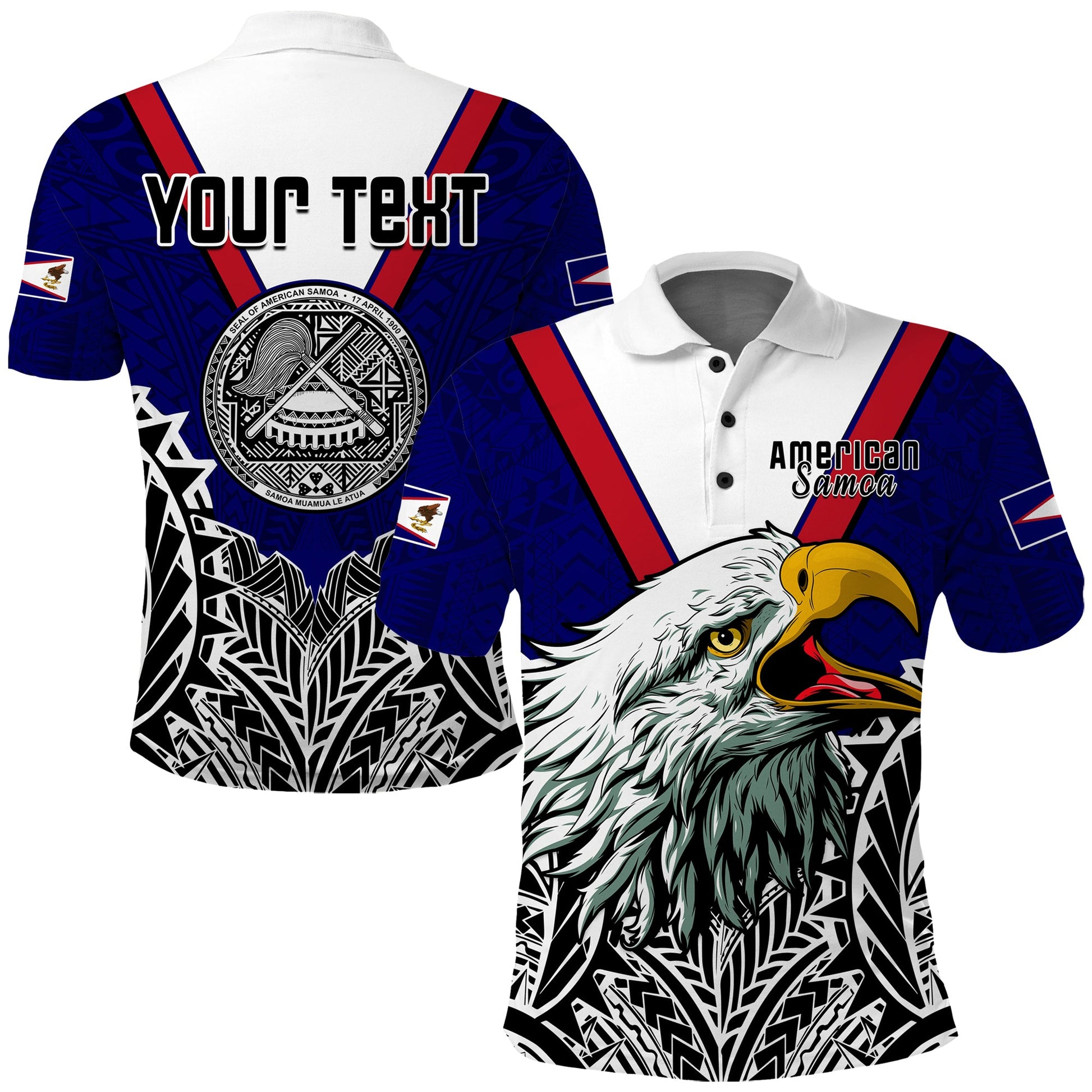 Custom Personalised American Samoa Polo Shirt Bald Eagle Mix Polynesian