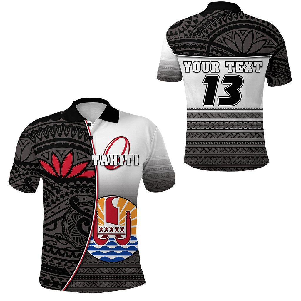 Custom Personalised Tahiti Rugby Polo Shirt Impressive Version Black - Custom Text and Number