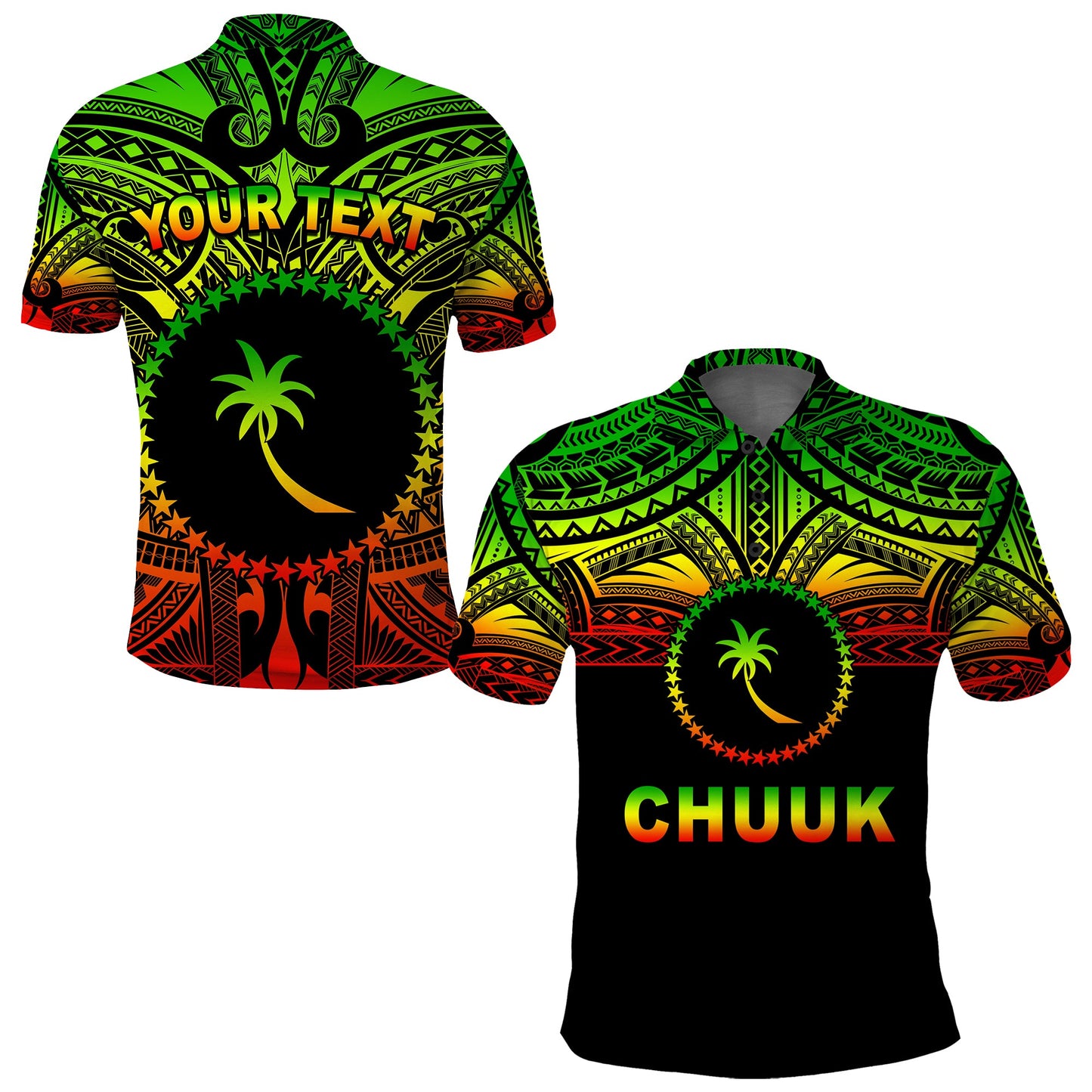 Custom Personalised Chuuk Flag Polo Shirt Micronesia Style Reggae