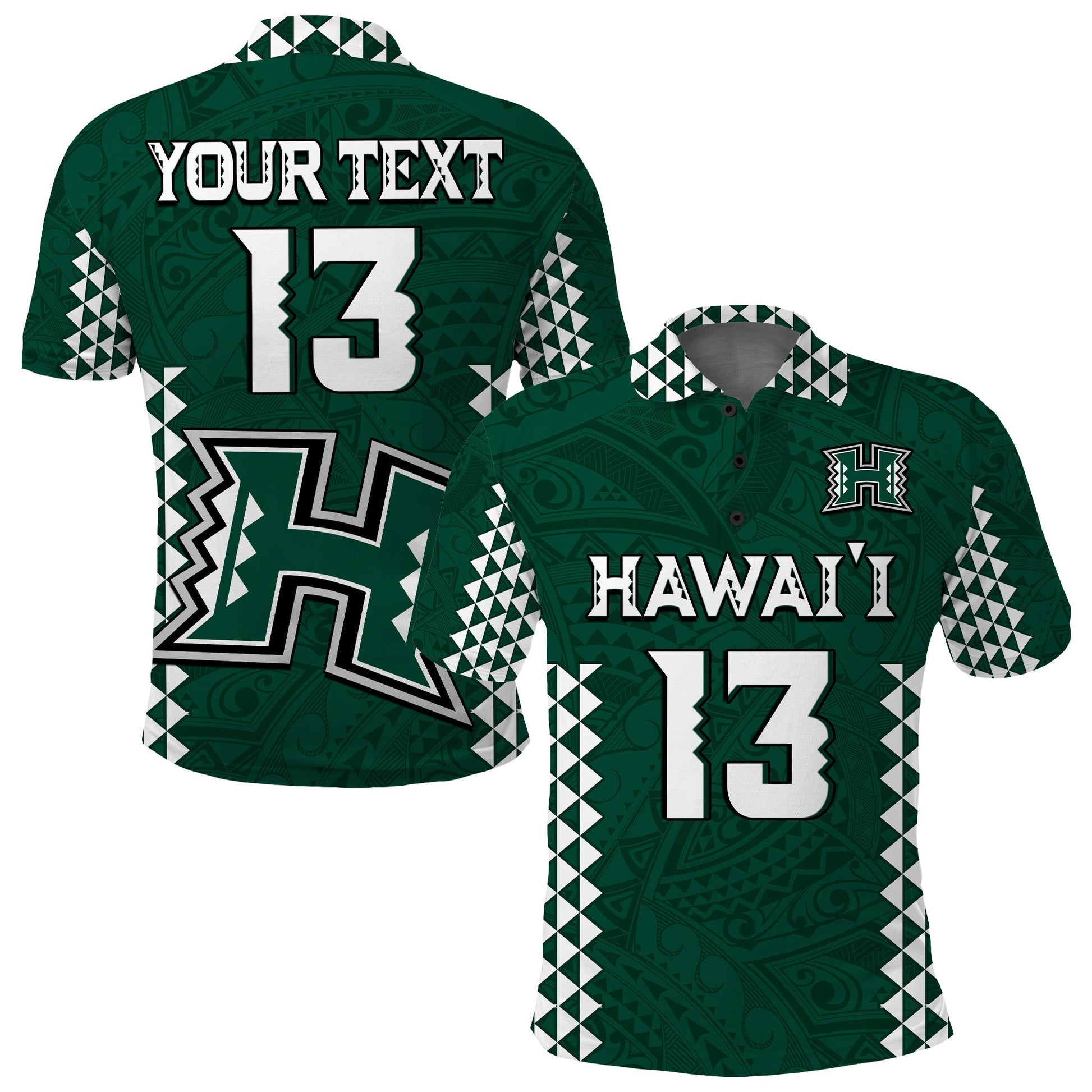 Custom Text and Number Hawaii Football Polo Shirt Kakau Warrior Be Stronger