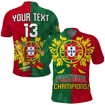 (Custom Text and Number) Portugal Football Polo Shirt Campeao Football 2022 Tie Dye Special