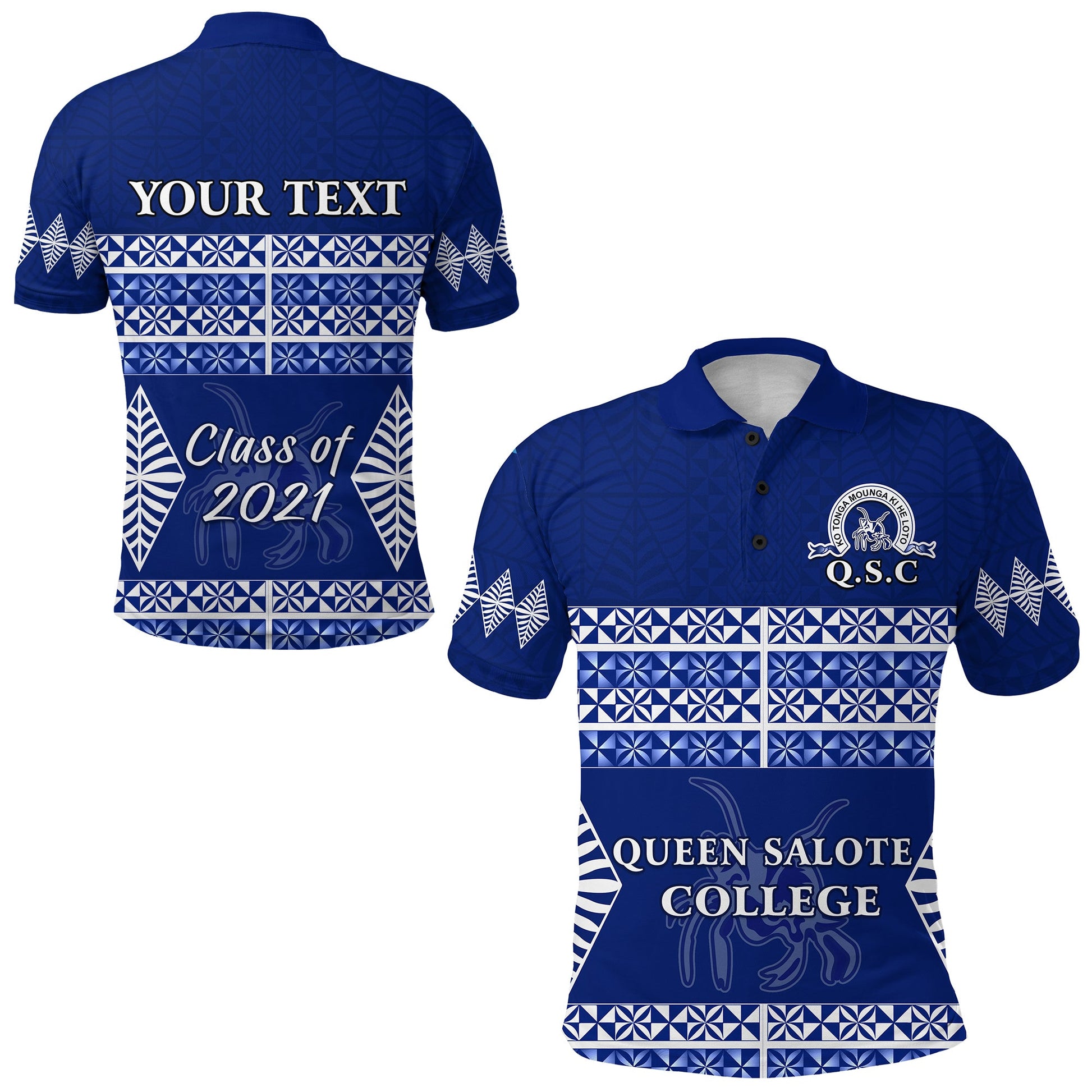 Custom Personalised Queen Salote College Polo Shirt Tonga Pattern - Class Year and Your Text