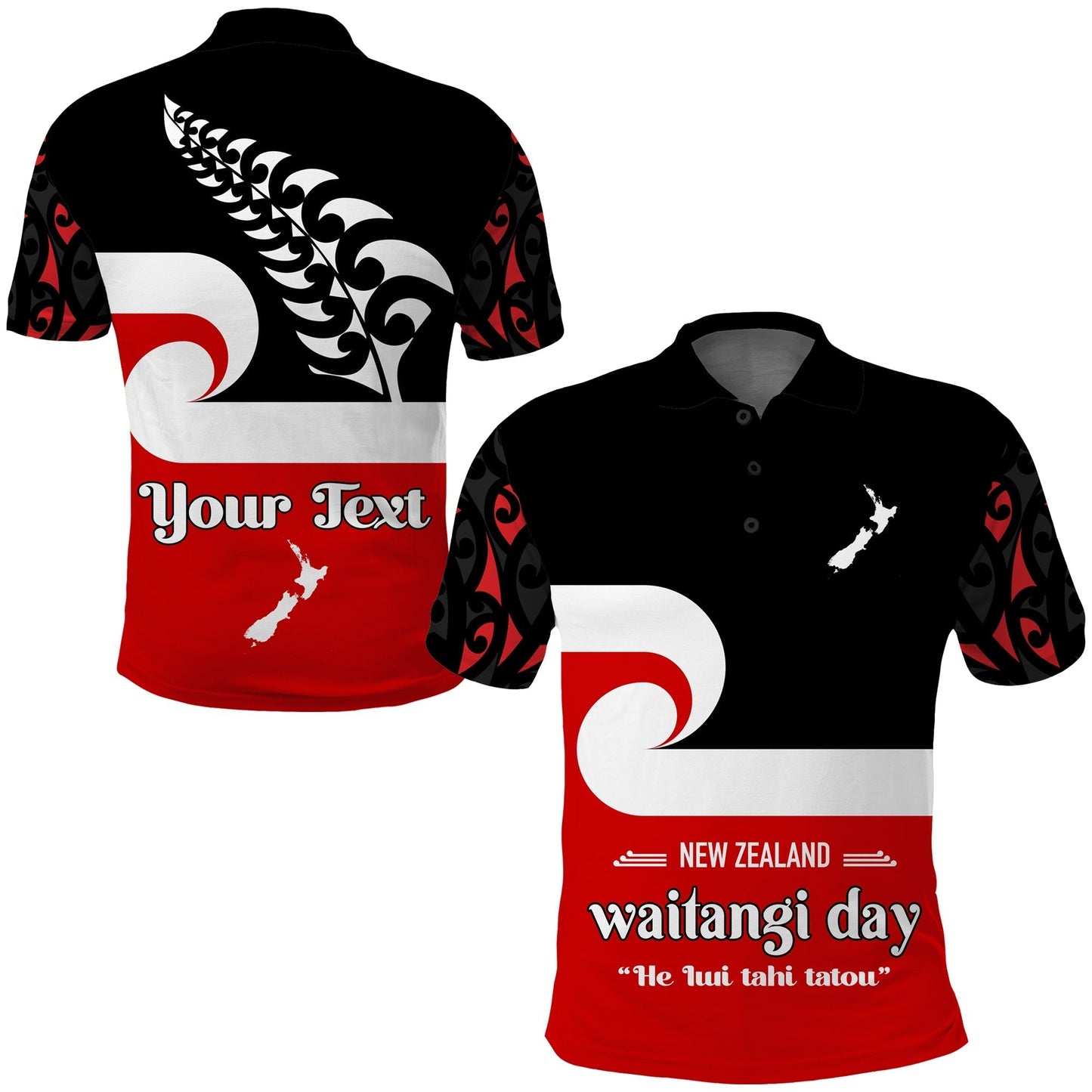 Custom Personalised Waitangi Day Polo Shirt Maori Fern and Tino Rangatiratanga Flag