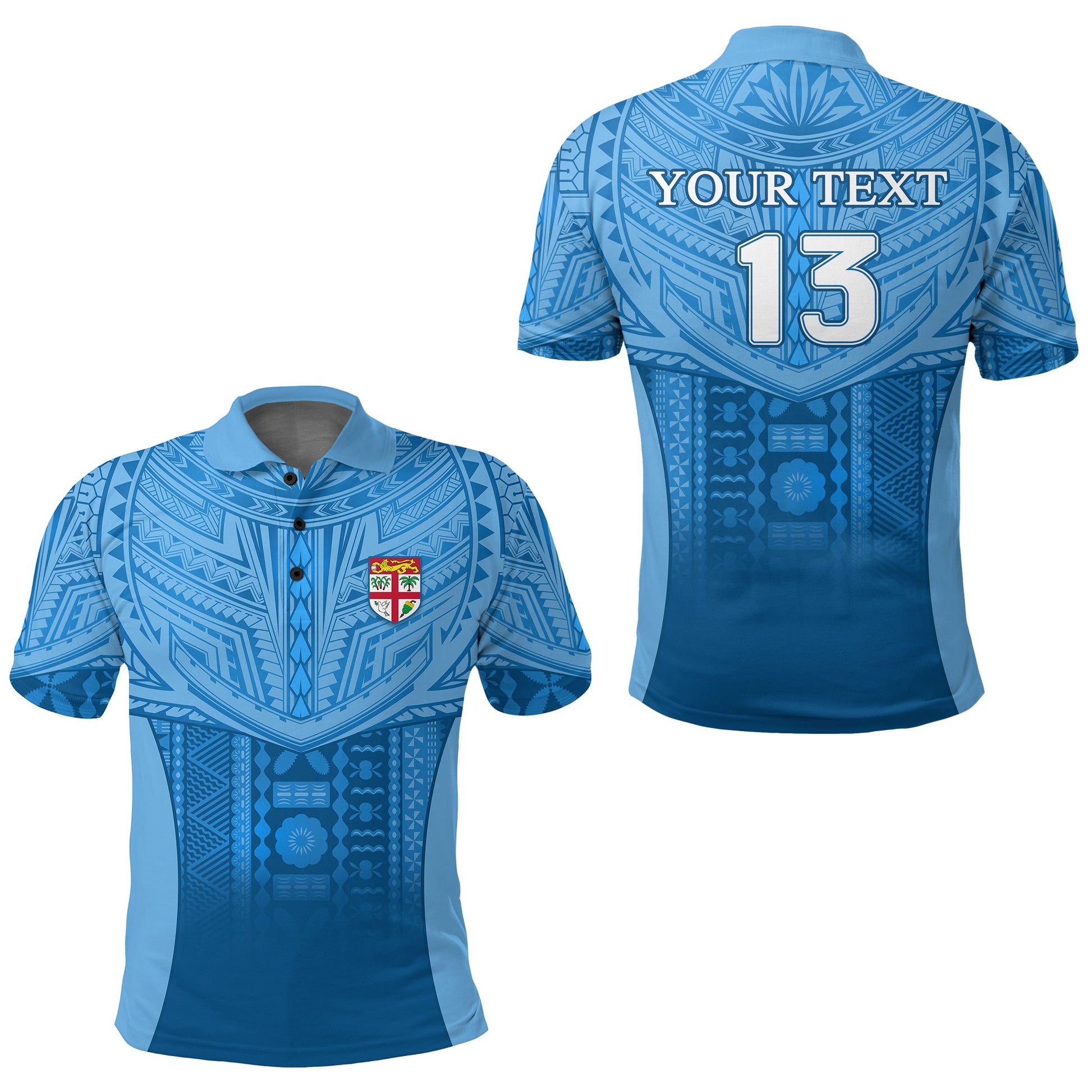 Custom Personalised Fiji Faithful Polo Shirt Version Blue - Custom Text and Number