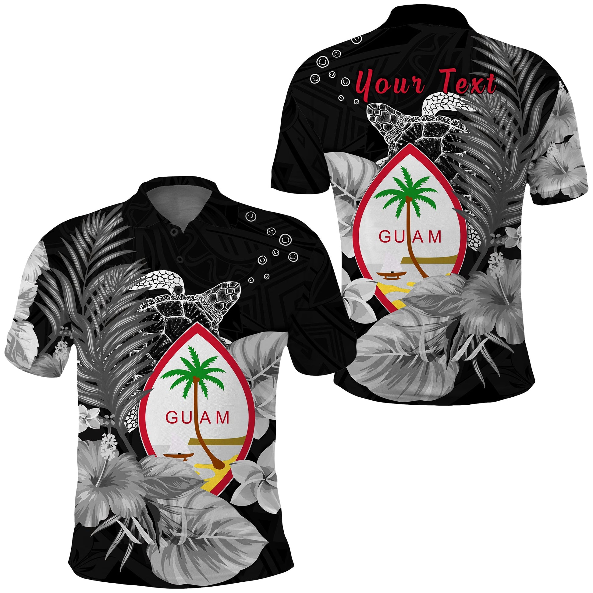 Custom Personalised Guam Seal Polo Shirt Polynesian Turtle with Flowers Version White