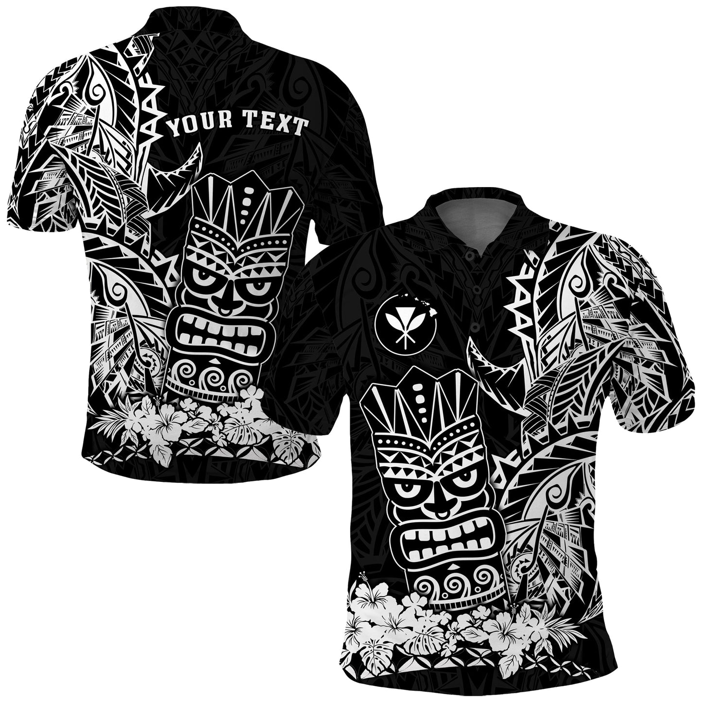 Custom Personalised Hawaii Polynesian Polo Shirt White Tiki Masks Hawaiian