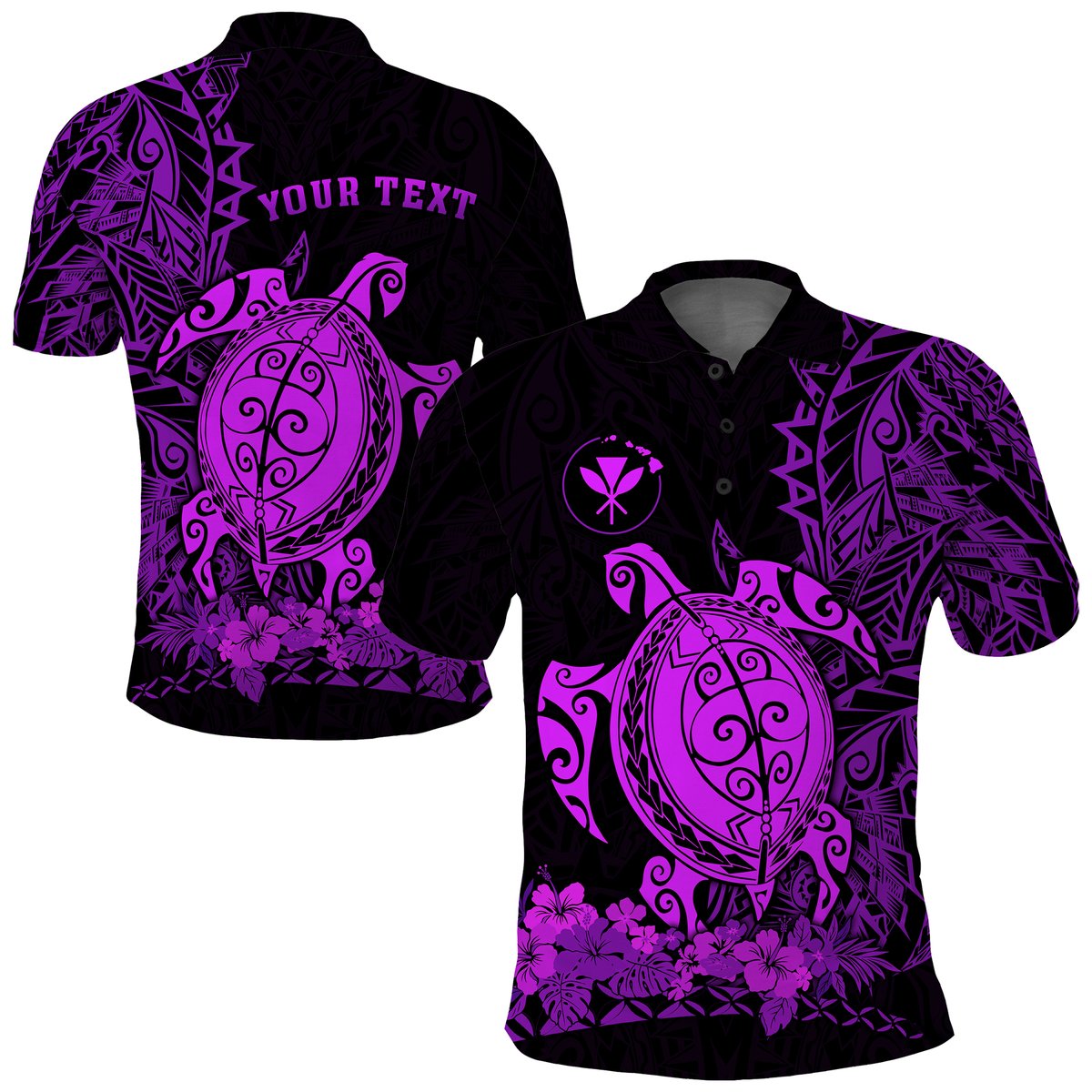 Custom Personalised Hawaii Polynesian Polo Shirt Purple Sea Turtles Hawaiian