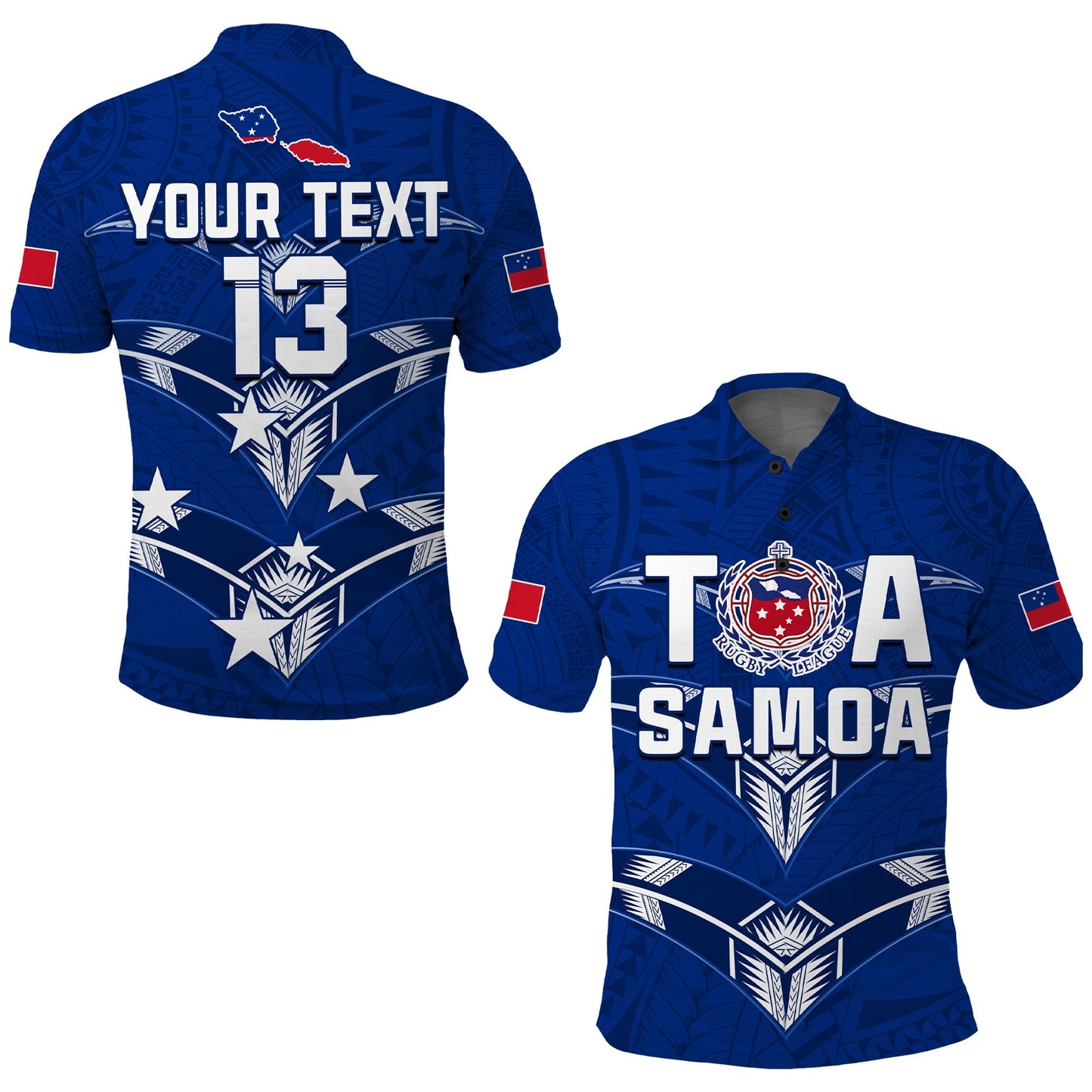 Custom Personalise Text and Number Toa Samoa Rugby Polo Shirt Siamupini Proud Blue
