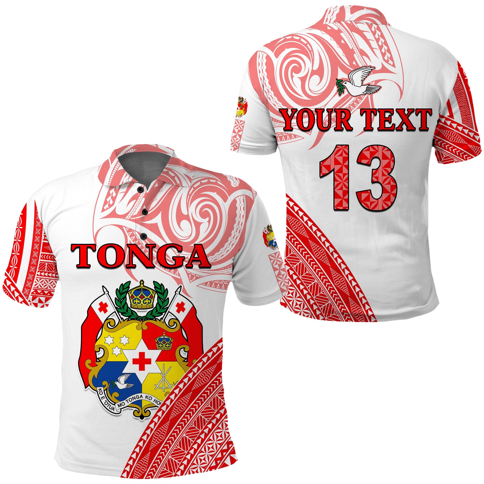 Custom Text and Number Tonga Polo Shirt Tongan Pattern Blithesome