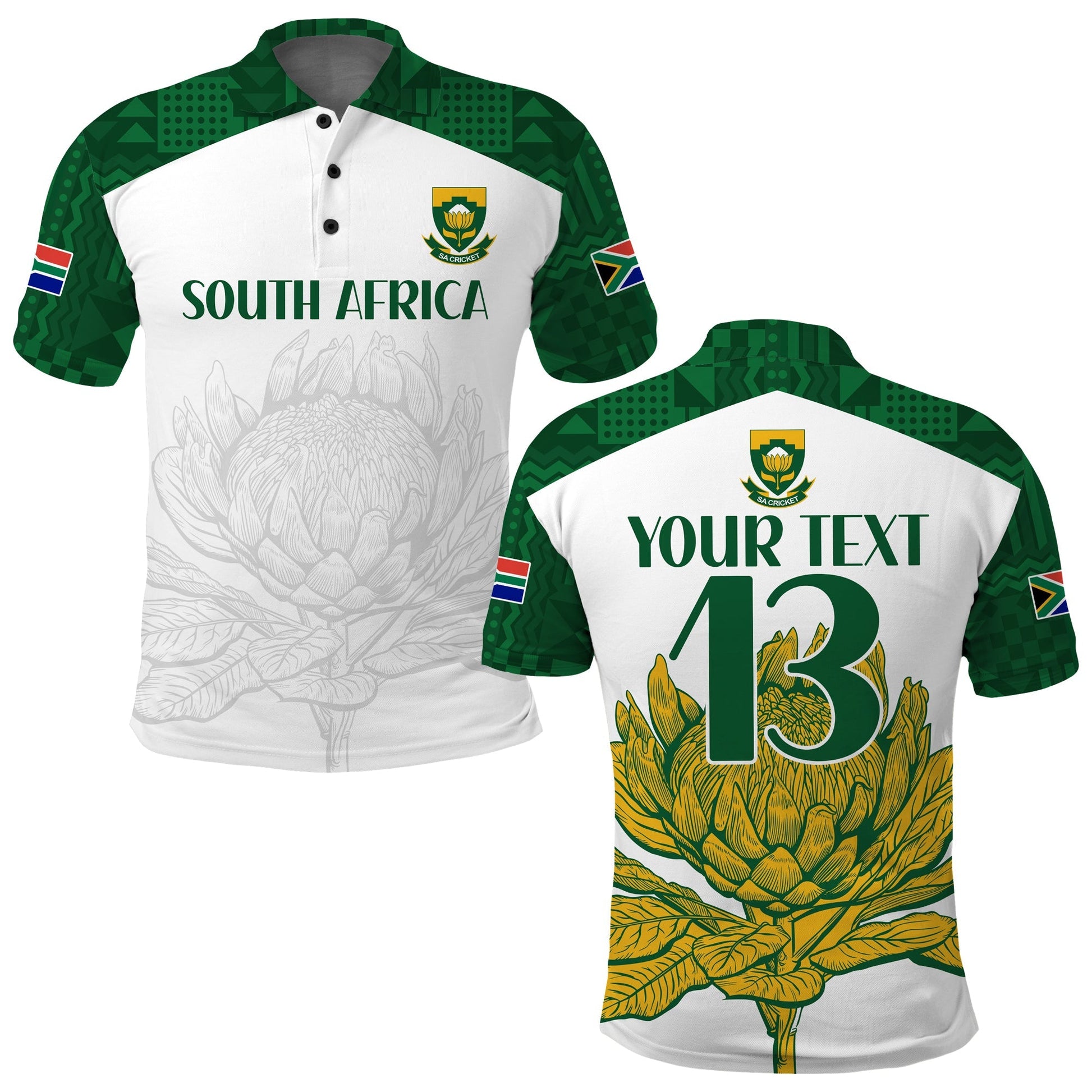 (Custom Text and Number) South Africa Cricket Polo Shirt Go Proteas Boxing Day Test