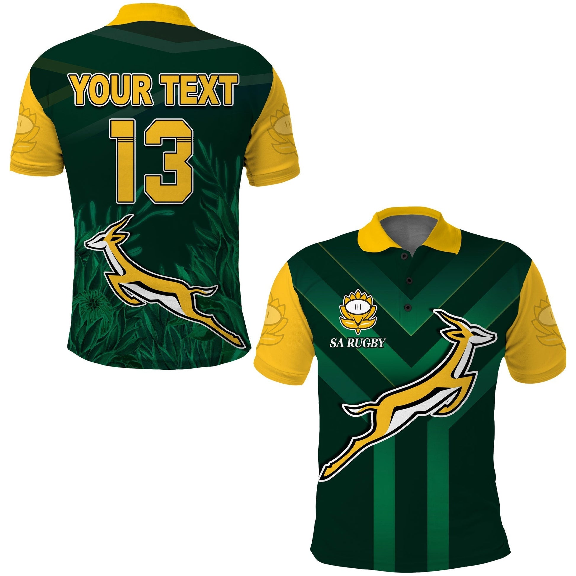 (Custom Text and Number) South Africa Rugby Polo Shirt Springboks King Protea Go Bokke