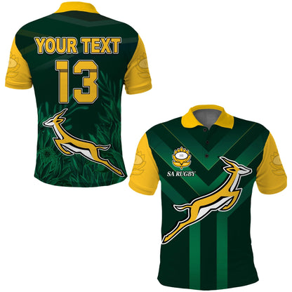 (Custom Text and Number) South Africa Rugby Polo Shirt Springboks King Protea Go Bokke