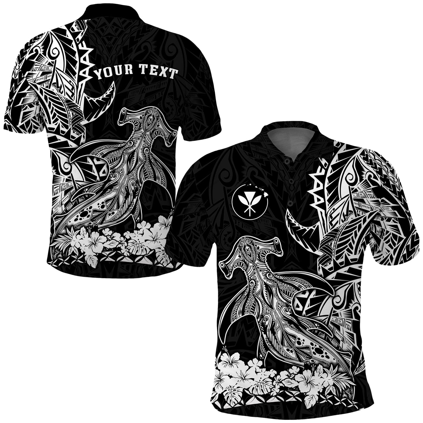 Custom Personalised Hawaii Polynesian Polo Shirt Wild Hammerhead Sharks