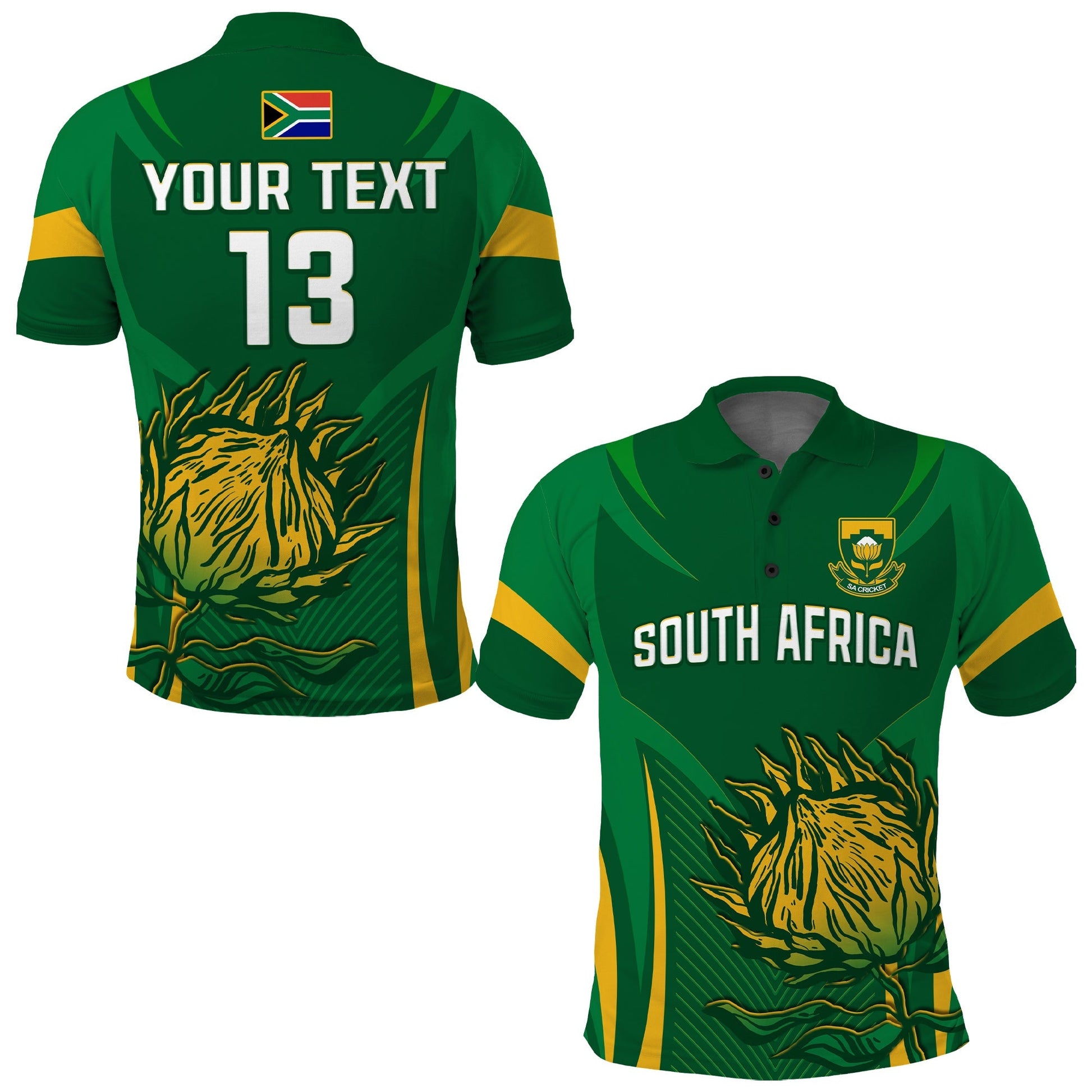(Custom Text and Number) South Africa Cricket Polo Shirt Proteas Champion