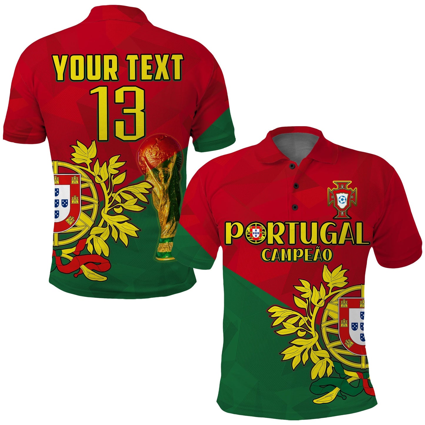 (Custom Text and Number) Portugal Football Polo Shirt Campeao Football 2022 Proud